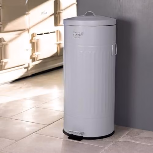 Charles Bentley Retro Style Steel Pedal Kitchen Bin with Removable Inner Bucket, Light Grey, H 70 cm x W 30 cm x D 30 cm – 1