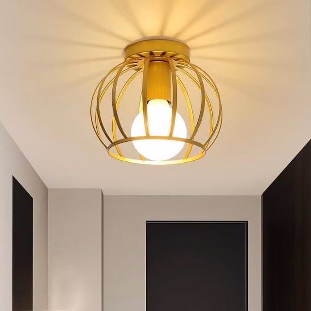 Goeco Vintage Gold Metal Ceiling Light with E27 Bulb Holder for Hallway, Bedroom or Kitchen