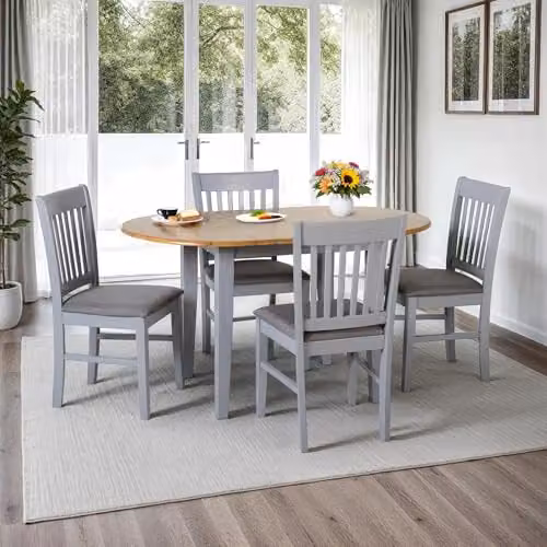 Seconique Oxford Extending Dining Set with 4 Chairs in Grey and Oak – 2