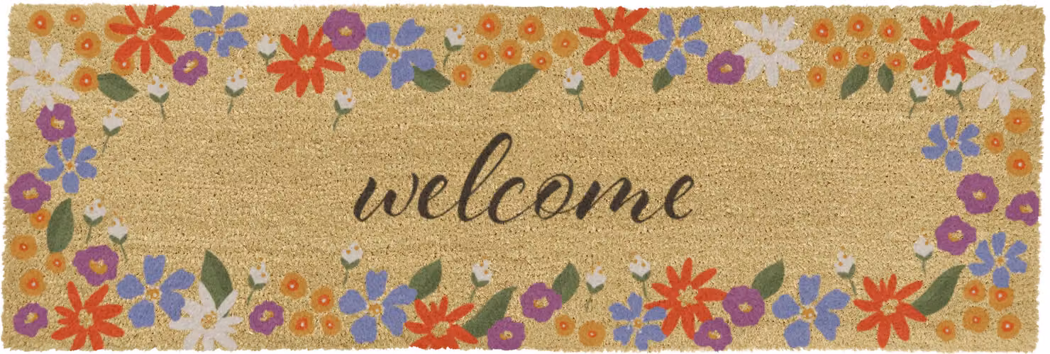 Artsy Mats Welcome Floral Border Coir Doormat in Brown and Multicolour, W: 120 cm, D: 40 cm – 4