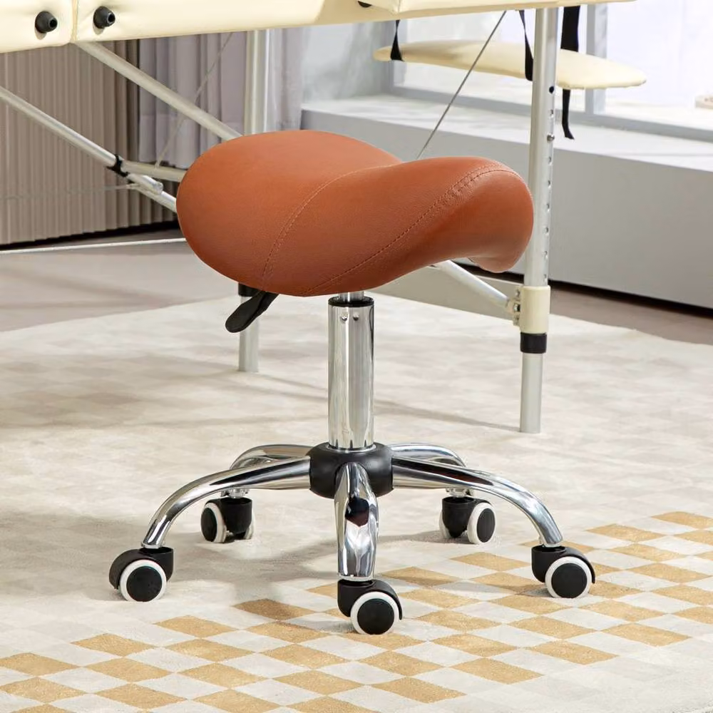 Kelvenix Brown PU Leather Saddle Stool with Moulded Padded Seat and Adjustable Height – 3
