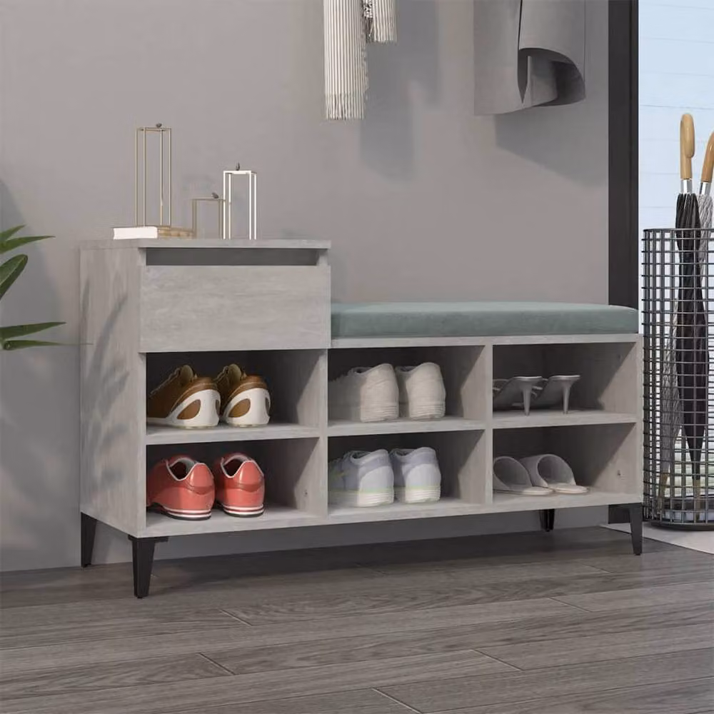 Berkfield Home Shoe Cabinet in Concrete Grey with Integrated Seat, W/D/H: 102 x 36 x 60 cm – 2