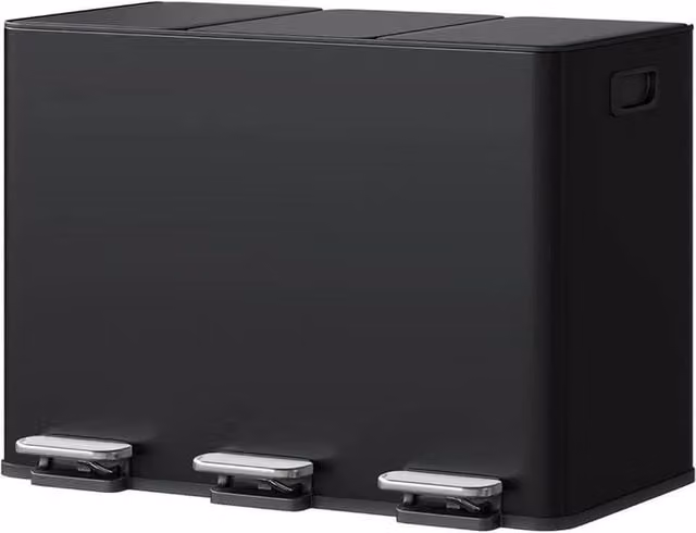 Havendro Black Stainless Steel 3 Compartment Recycling Bin with Removable Buckets