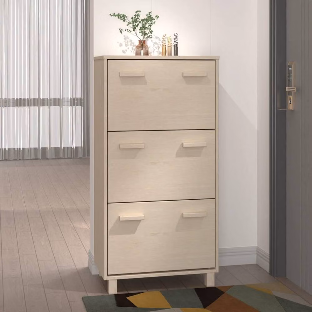 Berkfield Home HAMAR Shoe Cabinet in Honey Brown Solid Pine, W: 59.5 cm, D: 35 cm, H: 117 cm – 2