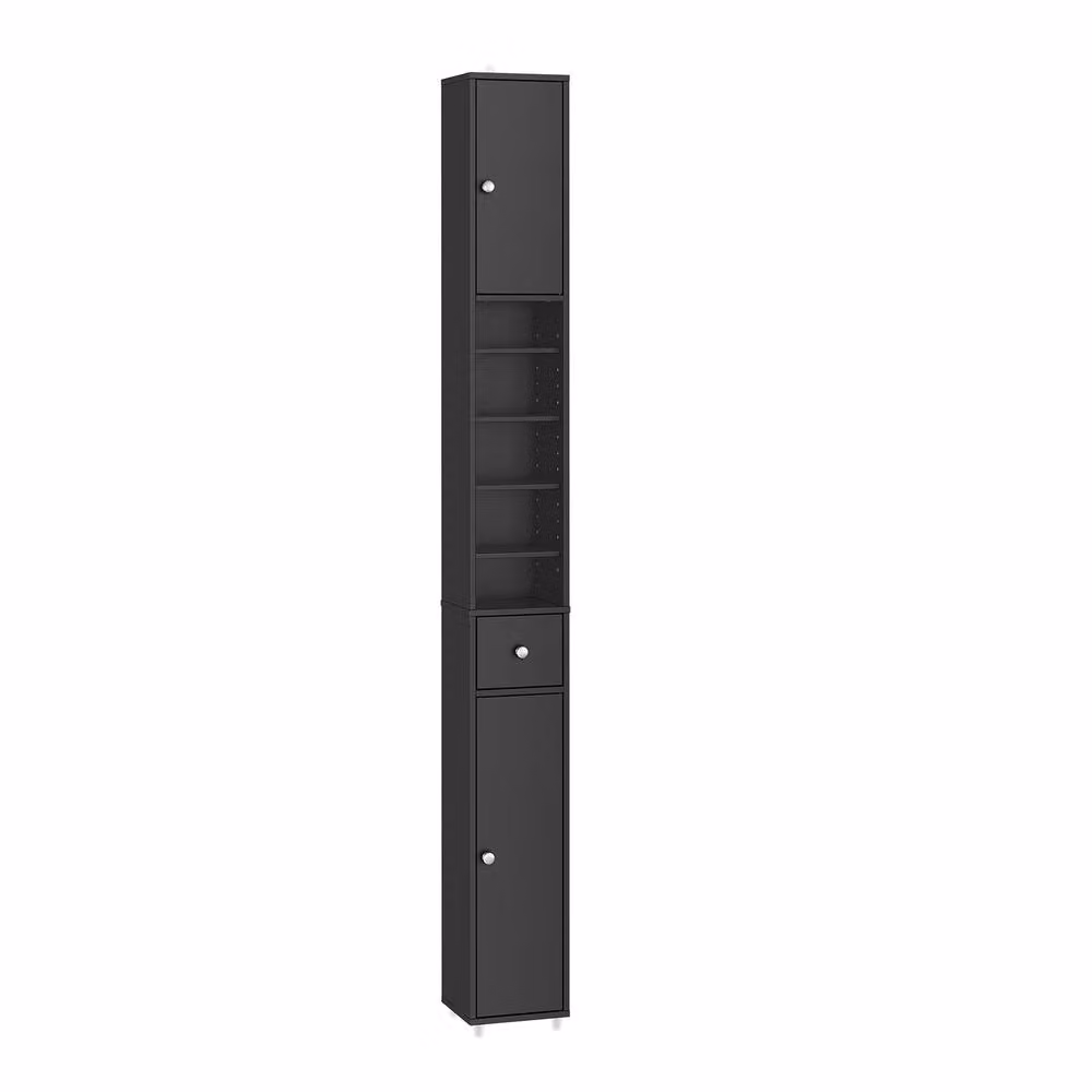SoBuy Modern Slim Bathroom Tall Cabinet in Anthracite Grey with Soft-Close Hinged Doors and Internal Shelves, Height: 180 cm – 2