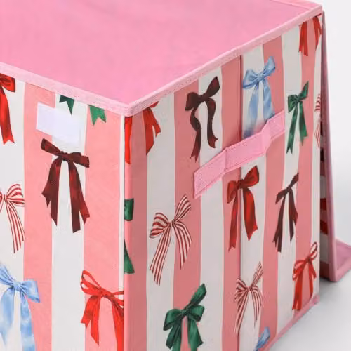 OHS Large Foldable Fabric Storage Box with Lid in Pink and White – 2