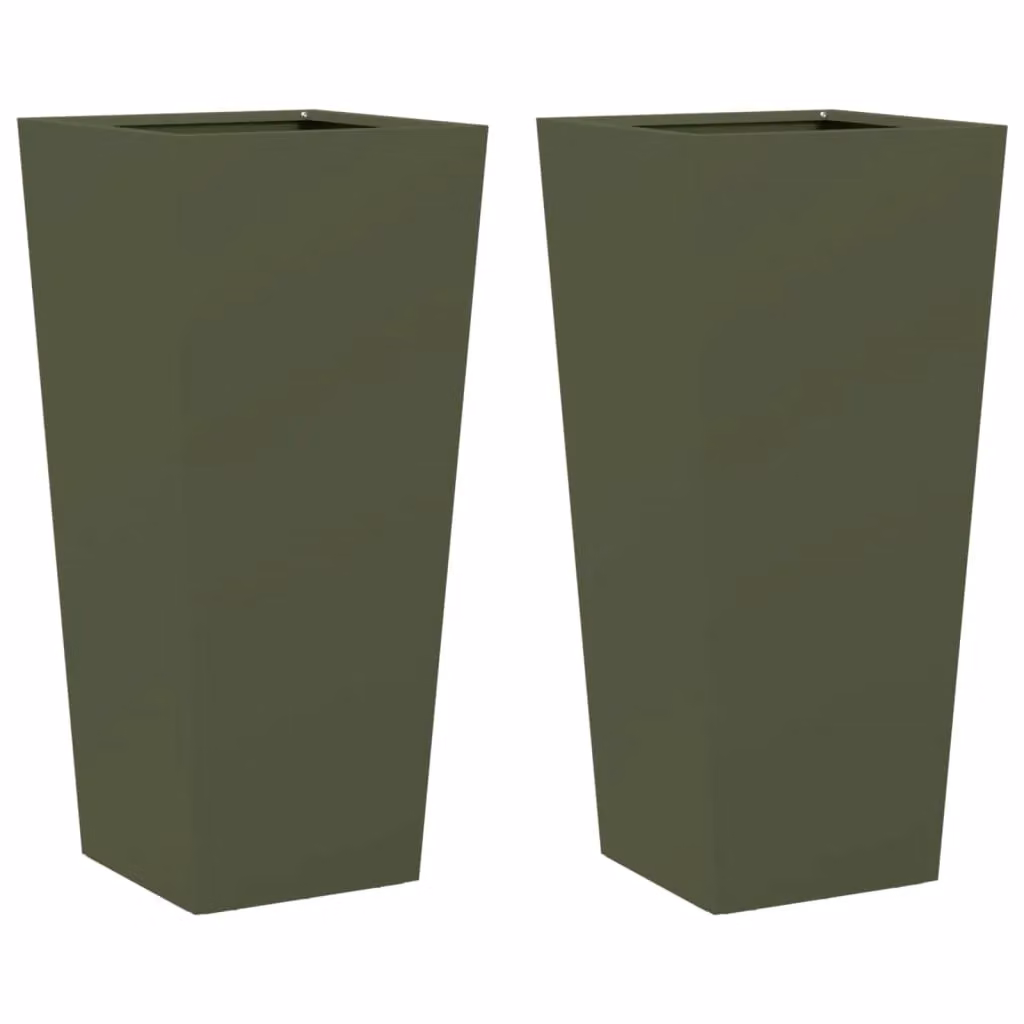 Berkfield Steel Garden Planter Tubs, Green, 2 Pack, W/D/H: 35 x 35 x 75 cm – 2