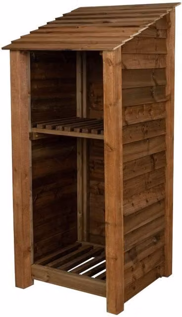 Arbor Garden Solutions Single Bay Wooden Log Store with Kindling Shelf, Brown, H: 180 cm, W: 79 cm, D: 79 cm
