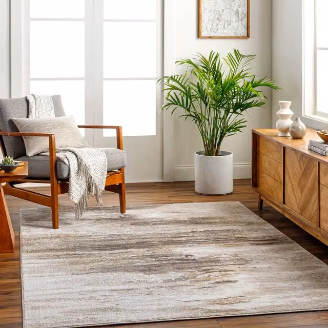 Livabliss San Francisco Modern Abstract Marble Living and Dining Rug in Grey, Yellow and Brown, W: 200 cm, D: 275 cm
