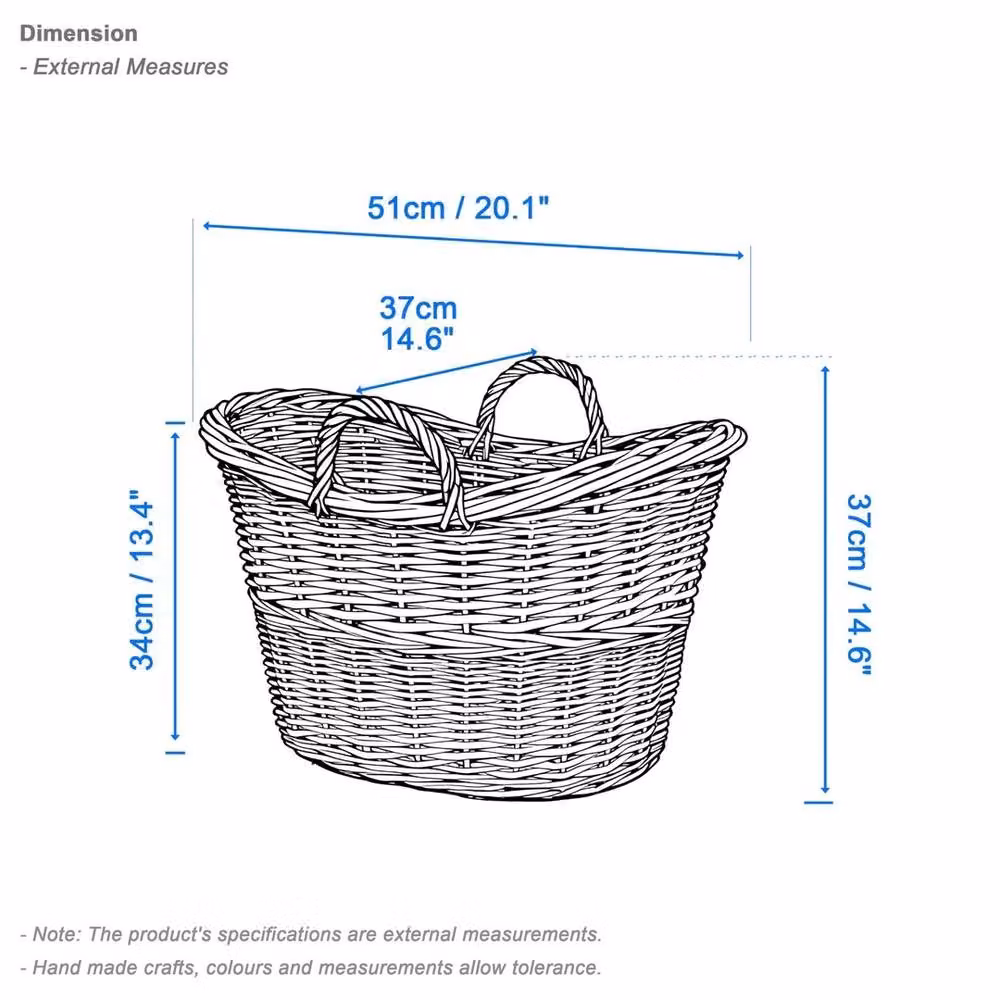 VOGREX Grey Wash Oval Wicker Blanket Storage Basket with Handles – 2