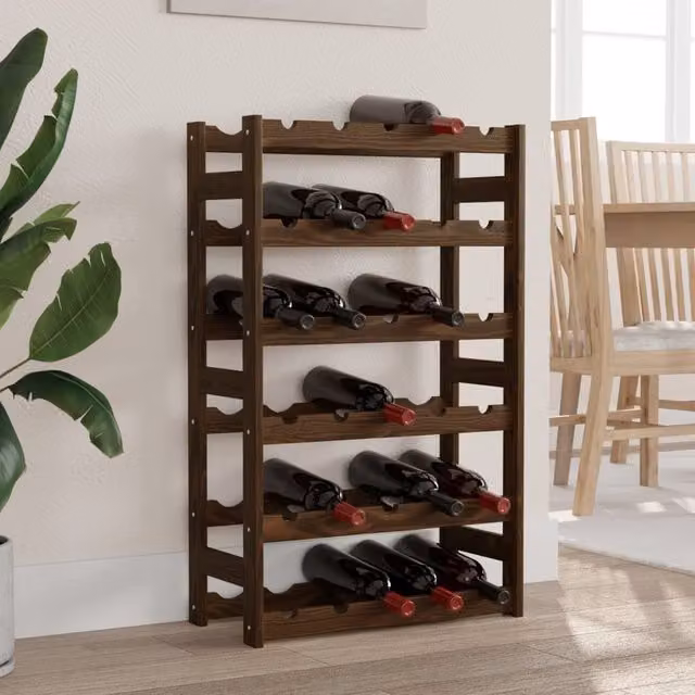 Berkfield Home Rustic Brown Solid Pine Wall Mounted Wine Rack for 30 Bottles