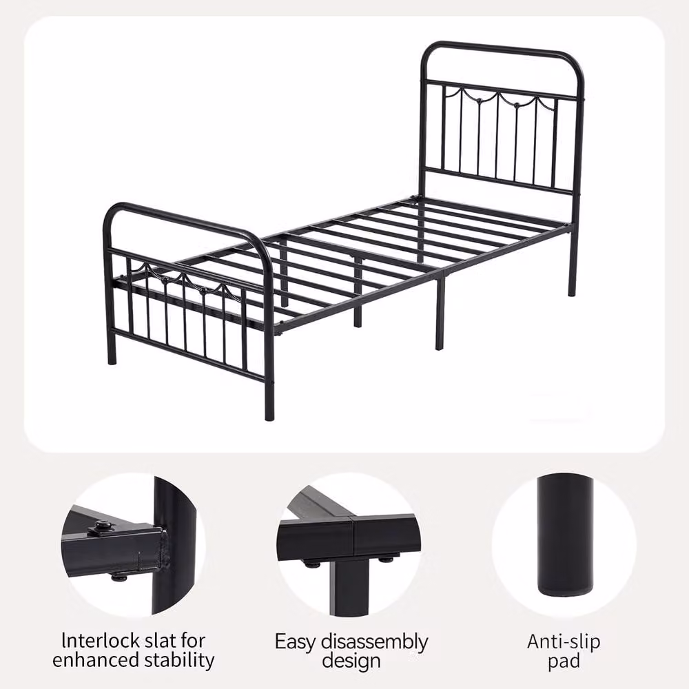 MCC Direct Frankie Metal Bed Frame with Headboard and Footboard, Black, Single, W: 90 cm, L: 190 cm – 2