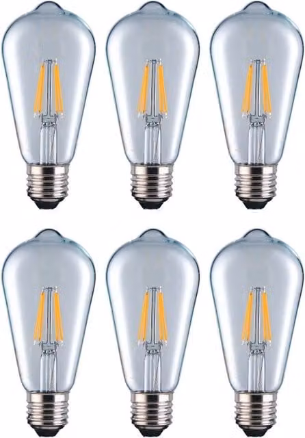 Eurolec ST64 Squirrel Cage E27 LED Straight Filament Dimmable Light Bulb Pack in Transparent Warm White, Pack of 6