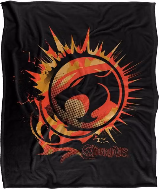 Warner Bros. Thundercats Logo On Fire Super Soft Silky Touch Fluffy Throw Blanket, Large, Multicolour and Black – 1