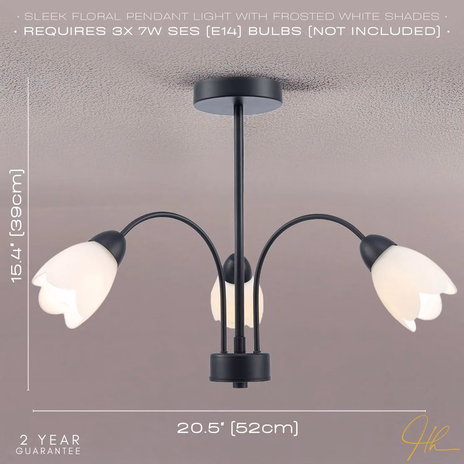 Happy Homewares Contemporary Ceiling Lamp with Opal White Floral Petal Glass Shades in Black – 2