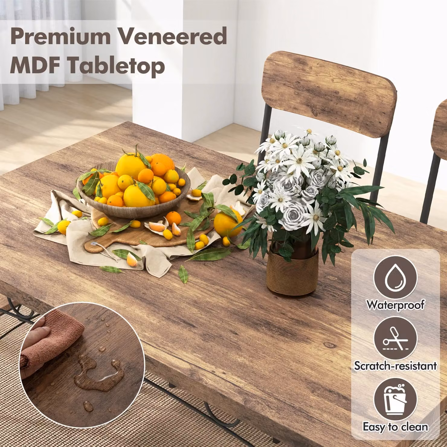 Gymax 5-Piece Industrial Dining Table and Chair Set, Brown – 4