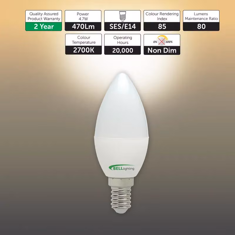 BELL Lighting E14 Candle LED Bulbs, Warm White, 4.7W, 470lm, Pack of 6 – 2