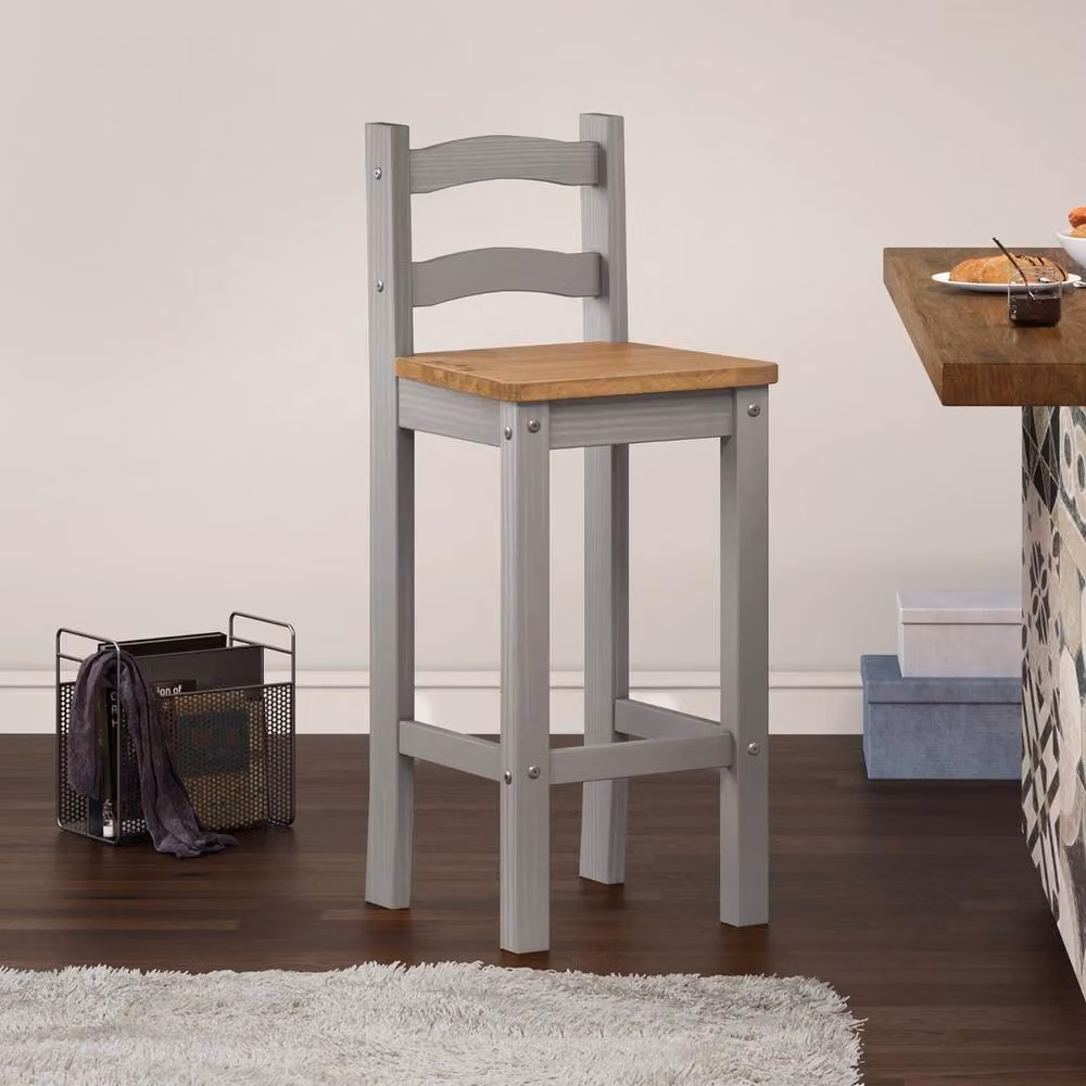 NESTLUNE Corona Pair of Grey Painted Tall Bar Stools in Solid Pine and Metal – 3