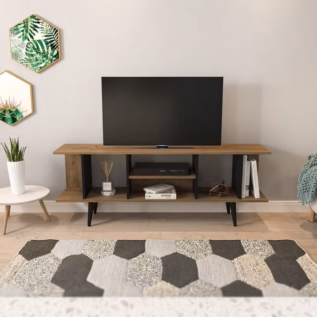 Decorotika Akya Mid-Century TV Unit in Walnut and Black