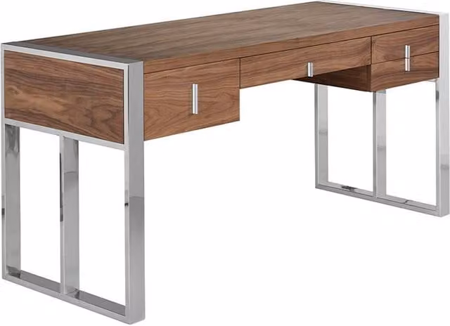 Angel Cerda Walnut Writing Desk in Brown with Chromed Steel Legs, W/D/H: 158 x 62 x 76 cm – 1