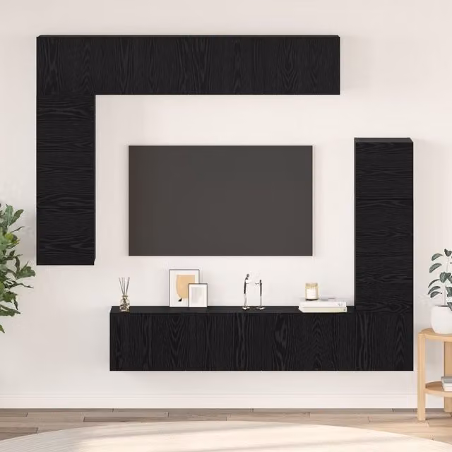 Berkfield Home 8-Piece Modern Wall Mounted TV Cabinet Set in Black Oak, W/D/H: 80 x 30 x 30 cm