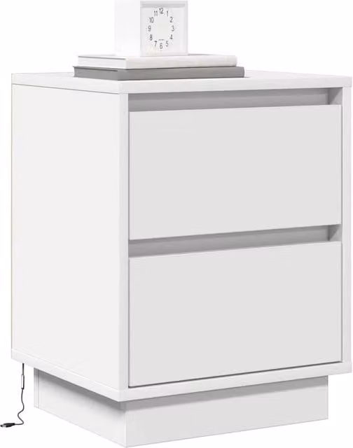 Berkfield Home White Bedside Cabinets with Integrated LED Lights, Set of 2, W/D/H: 39 x 34.5 x 50 cm