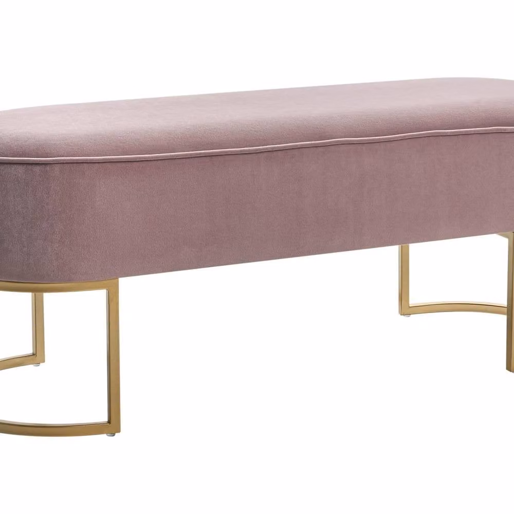 Wyld and Coco Pink Velvet Bed Bench with Gold Metal Legs, W/D/H: 104 x 40 x 40 cm – 2