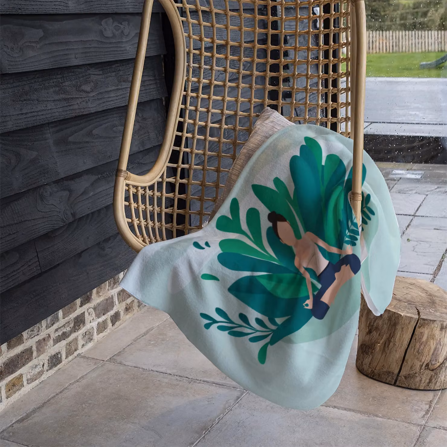 Benjamin Tate Design Woman Meditating Fleece Blanket in Green, Beige and Multicolour, W/D/H: 120 x 150 cm – 4