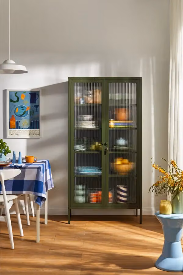 Mustard Made The Collector Freestanding Glass Door Cabinet in Olive Green, H 170 x W 85 x D 40 cm – 3