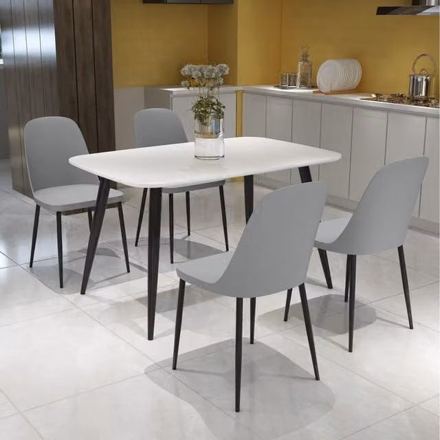 Core Products Ltd Aspen Rectangular White Table and 4 Duo Plastic Chair Set in Light Grey, W/D/H: 120 x 80 x 75 cm