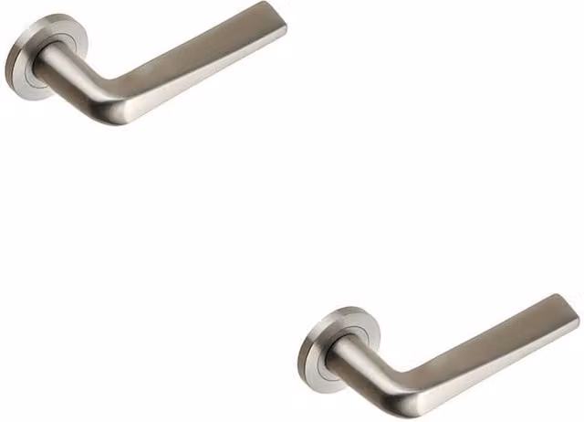 Loops 2x Pair Chunky Flat Tapered Bar Handles in Brushed Silver Stainless Steel with Round Rose Concealed Fixings