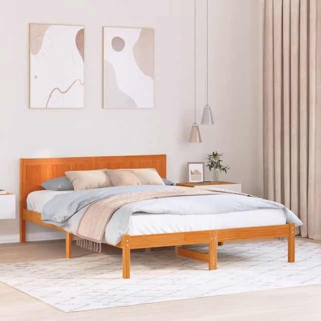 Berkfield Home Solid Pine Wood Bed Frame, Wax Brown, W: 150 cm, D: 200 cm