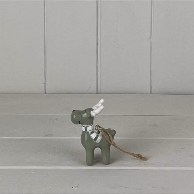 KDMD Light Dainty Ceramic Hanging Reindeer Christmas Decoration in Light Green