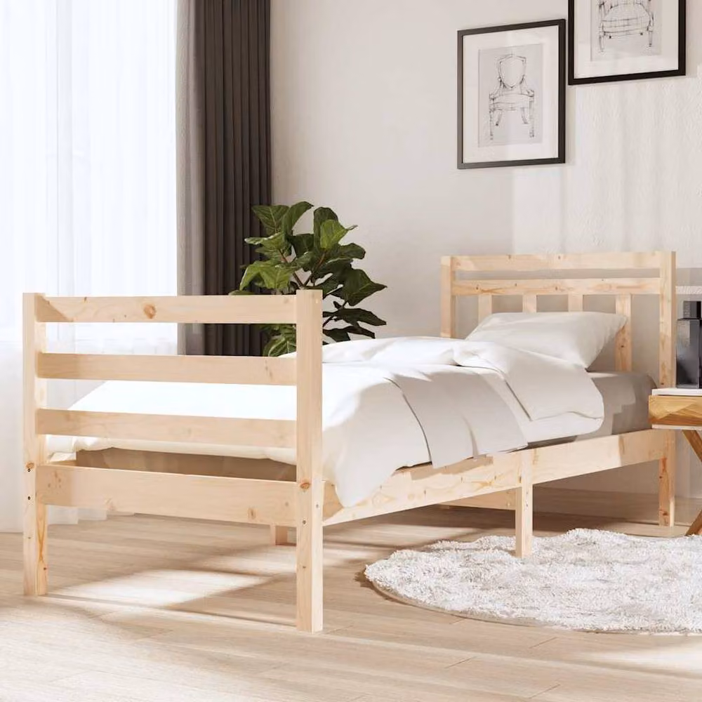 Berkfield Home Beautiful Small Single Solid Wood Bed Frame in Natural Pine, W/D/H: 75 x 190 x 81 cm – 2