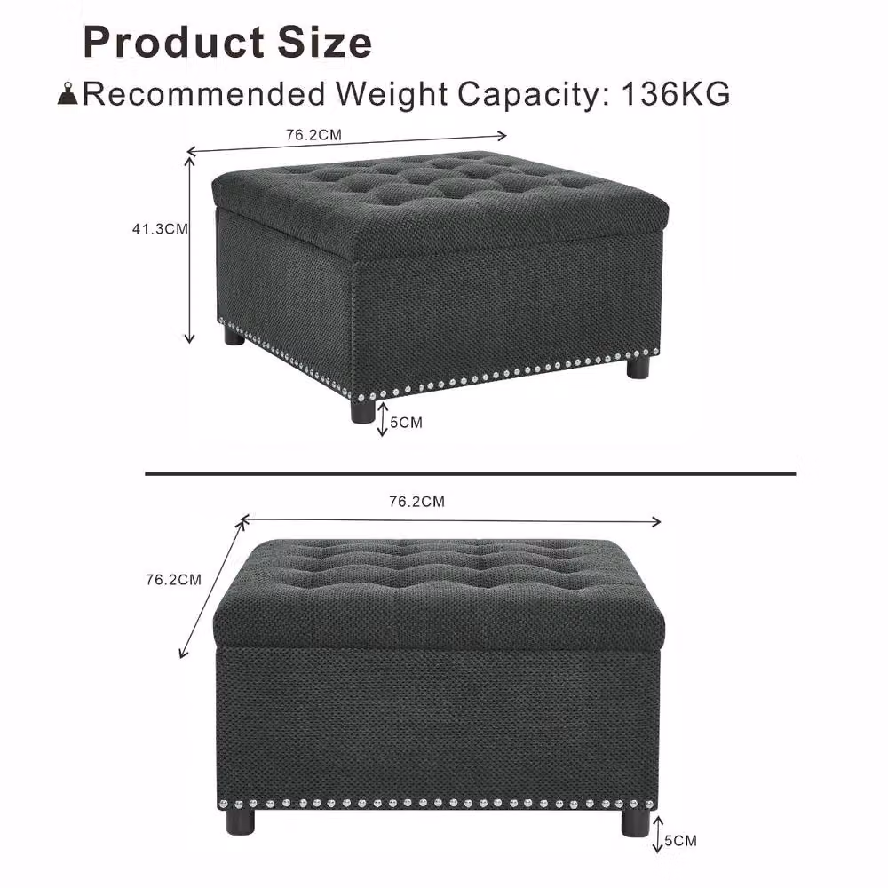 Rolipo Dark Grey Square Fabric Storage Ottoman – 3