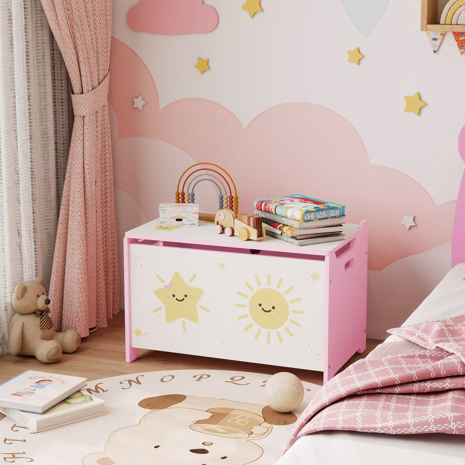 AIYAPLAY Pink Lacquered Toy Box with Soft-Close Lid and Groove Handles for Childrens Playrooms and Bedrooms – 2