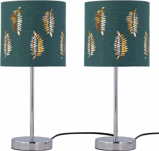 First Choice Lighting Set of 2 Chrome Touch Operated Table Lamps with Green Fabric Shades