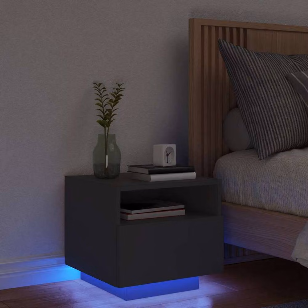 Berkfield Home Decorative Bedside Cabinet with Integrated LED Lights, Black, W: 39 cm, D: 39 cm, H: 37 cm – 2