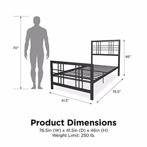 DHP Furniture Burbank Industrial Metal Bed in Black, Single, W/D/H: 90 x 190 cm – 2