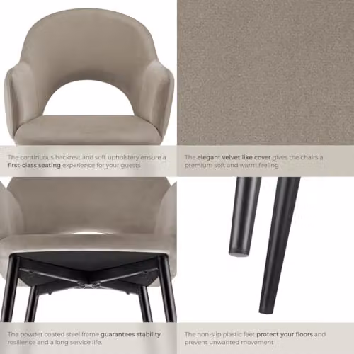 tectake Set of 4 Sasha Dining Chairs in Taupe Velvet Fabric with Metal Legs – 6