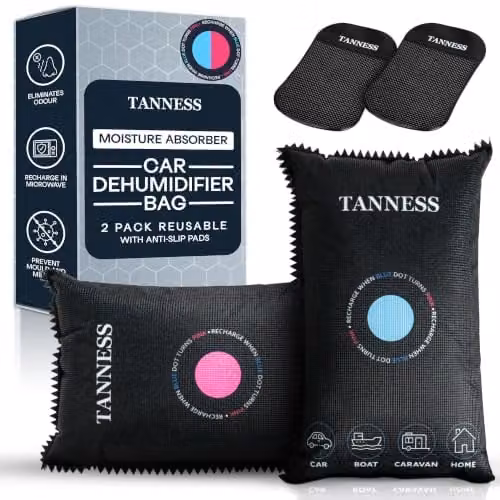 Tanness Reusable Car Dehumidifier Bag with Moisture Indicator, Black, 2 Pack