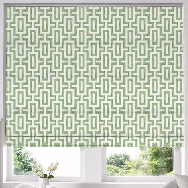 Terrys Graphic Blackout Roman Blind in Green Textile