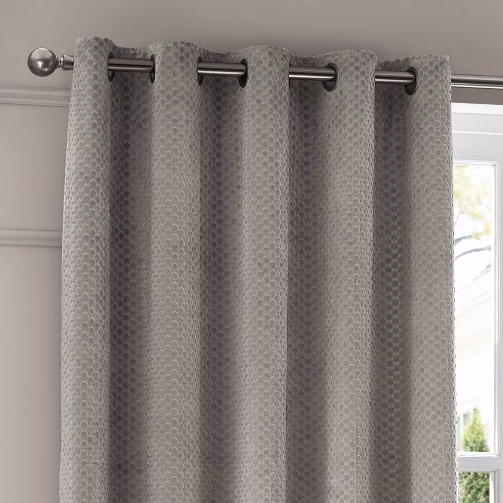 Paoletti Neptune Silver Velvet Blackout Eyelet Curtains, Width: 168 cm, Drop: 183 cm – 2
