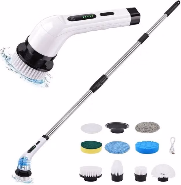 EONLION 9 in 1 Cordless Electric Handheld Spin Scrubber Cleaning Brush in White