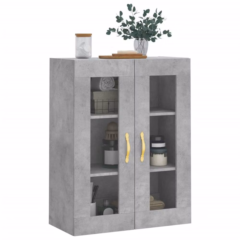 Berkfield Home Wall Mounted Cabinet in Concrete Grey with Glass Doors, W: 69.5 cm, D: 34 cm, H: 90 cm – 2