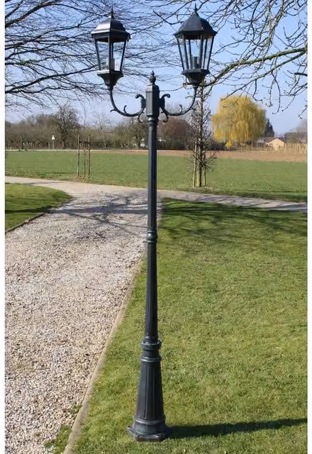 Berkfield 2-Arm Aluminium Garden Light Post in Dark Green and Black, Height: 230 cm – 1