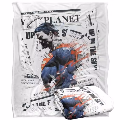 Warner Bros. Superman Newspaper Watercolor Super Soft Fleece Throw Blanket, Multicolour, W: 152 cm, D: 127 cm