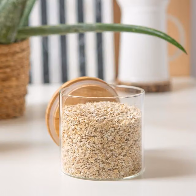 Argon Tableware Scandi Glass Storage Jar with Wooden Lid, Transparent and White, 0.55 l