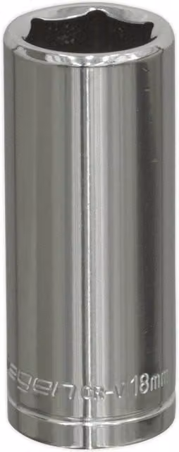 Loops 18mm Deep Drive Socket 3/8 inch Square Drive Chrome Plated Carbon Steel in Silver – 1