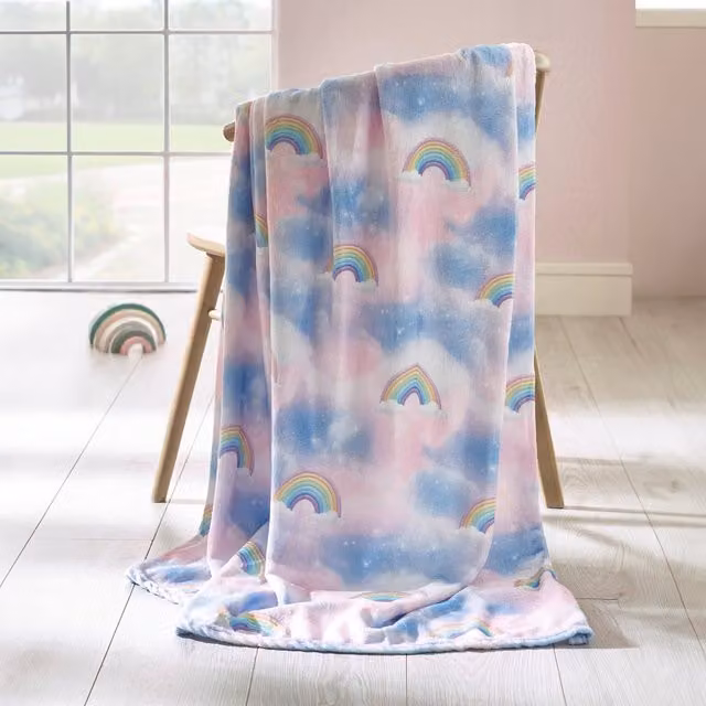Catherine Lansfield Candy Unicorn Fluffy Polyester Throw, Pink and Multicolour, W: 130 cm, D: 170 cm